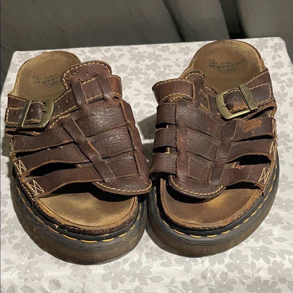 Dr. Martens Brown Leather Fisherman Sandal with Brass Buckles